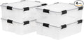 IRIS USA 4-Pack 41 Qt Storage Bins with Gasket Lids, Clear/Black | WeatherPro seal helps protect bulky items for moving, garage, attic and basement storage