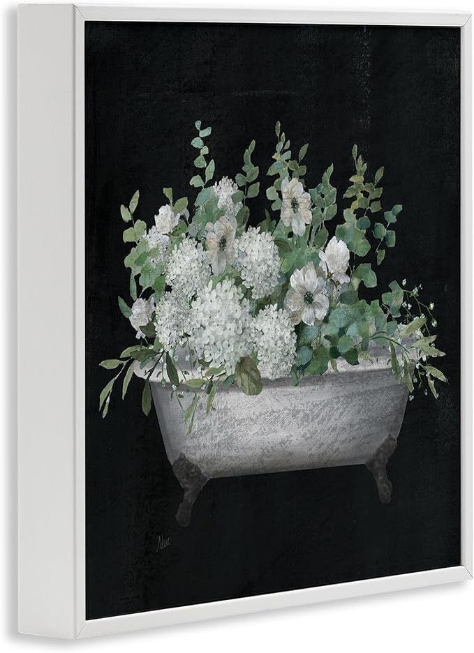 Vintage Clawed Bathtub Botanical Bouquet, 17 x 17 Inch Framed Giclée Print | Stupell Industries · By Nan · Ready to hang · Great for bathroom decor and gifting · Made in USA