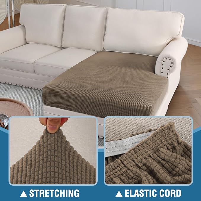 H.VERSAILTEX Sectional Couch Covers 1 Piece Chaise Slipcover L Shape Separate Cushion Couch Cover for Both Left/Right Sectional Couch (Seat Only: 1 Chaises, Macchiato)