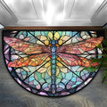 Dragonfly Colorful Stained Glass Half Round Door Mat Non-Slip Soft Doormats for Home Indoor Outdoor Entrance Bath Carpet Area Rugs for Home Dining Living Room Bedroom 36" X 24"