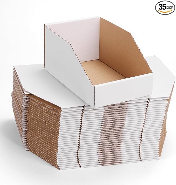 ZBEIVAN Cardboard Storage Bins Boxes 35 Packs 9.4x6x4.5 Inches, Easy Assembly Pantry Organizer Bins for Shelf, White