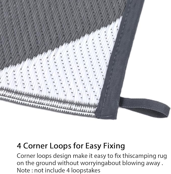 GarveeLife 5x8 Outdoor Rug for Patio Reversible, Plastic Straw Rug Waterproof Camping Rug Portable, Foldable Lightweight Mat for RV, Patio, Backyard, Deck, Picnic, Beach (Grey/White)
