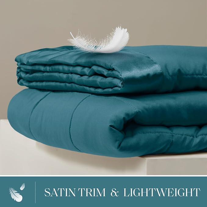 Madison Park Down Alternative Queen Blanket for Bed, Satin Trim, Teal | Lightweight Windom Blanket Full Size Premium 3M Scotchgard Moisture Wicking Treatment, OEKO TEX, Soft Bed Cover, All Season