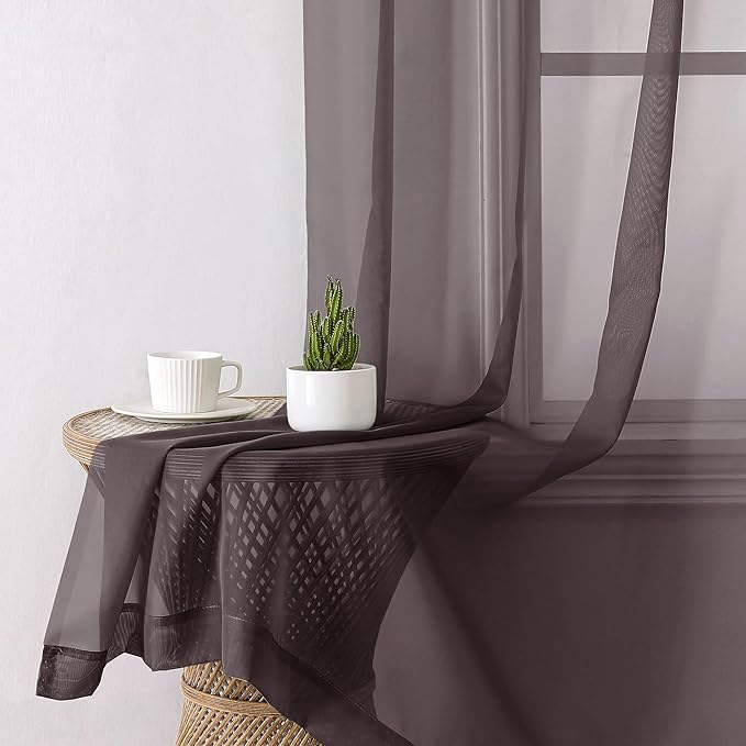 Lecloud Chocolate Sheer Curtains 78 Inches Long 2 Panels,Light Filtering Voile Airy Curtains, Balance Light Privacy Window Treatments with Dual Rod Pocket for Bedroom Laundry Room, Each 42" W x 78" L