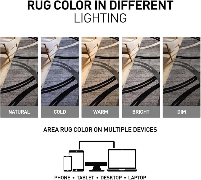 Rugshop Wavy Circles Jute Backing Living Room Bedroom Round Rug Gray 6'6" | Round, Size 6'6", Dining Room, Home Office, Kitchen, Entryway, Hallway, Nursery, Kids Room, Guest Room, High Traffic Area