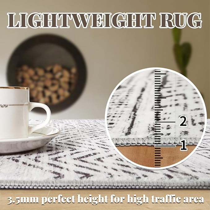 2x4 Washable Entryway Runner Rug: Moroccan Small Area Rug Soft Non Slip Door Mat for Hallway Low Pile Thin Stain Resistant Floor Carpet for Kitchen Bedroom Bathroom Bedside Indoor(2x4,Grey)