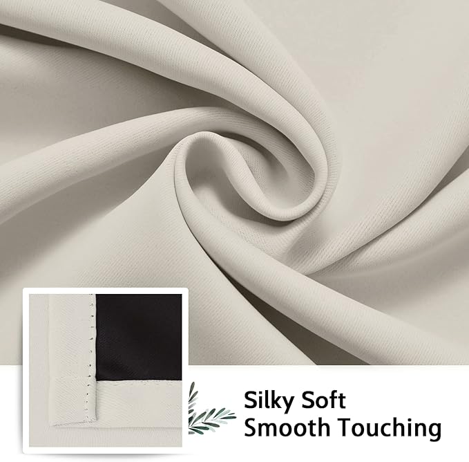SimpleHome 100% Blackout Curtains for Bedroom,Thermal Insulated Grommet Window Drapes Room Darkening Cream Curtains for Living Room with Black Back,52 x 63 Inch,2 Panels