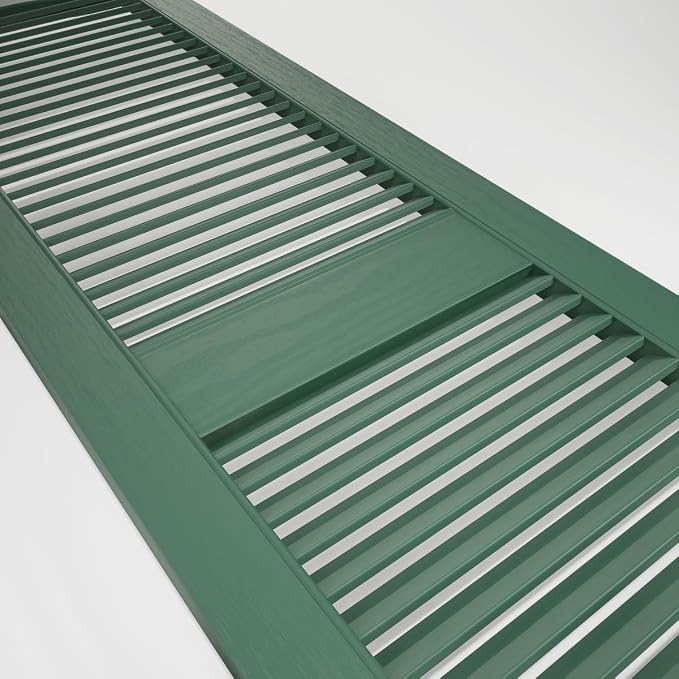 12"W x 80"H Lifetime Vinyl, Standard Cathedral Top Center Mullion, Open Louver Shutters, w/Installation Shutter-Lok's & Matching Screws (Per Pair), Forest Green