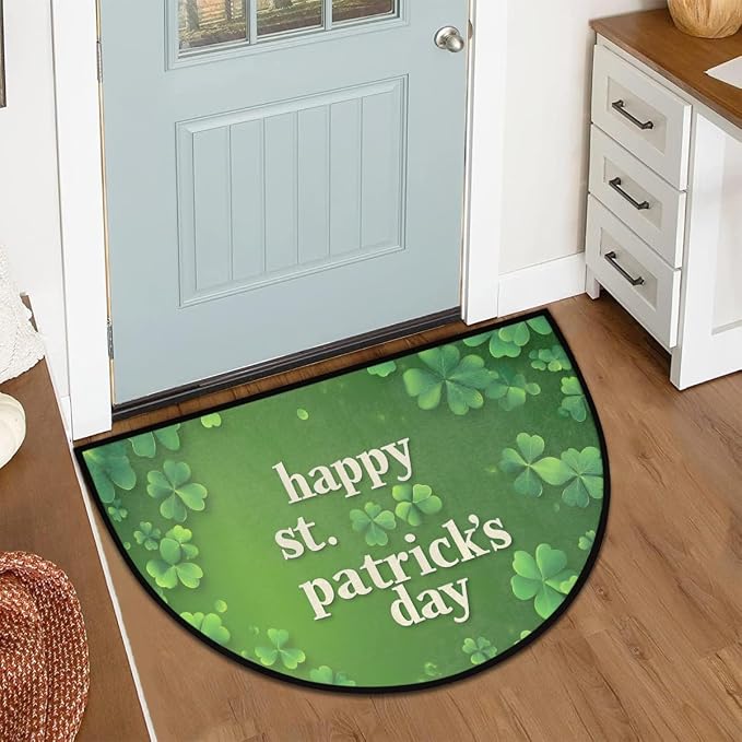 St. Patrick's Day Lucky Clover Half Round Door Mat Indoor Entrance Half Circle Area Rug Semi Circular Door Mat Half Moon Rug for Floor Bathroom Living Room Bedroom Kitchen Fireplace 24"x36",A-05