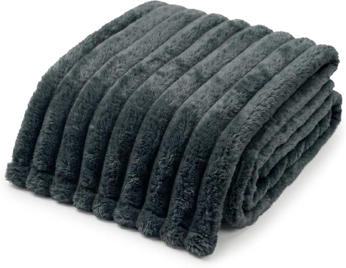 Americanflat 50x60 Faux Fur Throw Blanket - Soft and Breathable Throw Blanket for Couch, Bed, Chair - Dark Gray Faux Fur Blankets Perfect for Home, Bedroom, or Outdoor Use