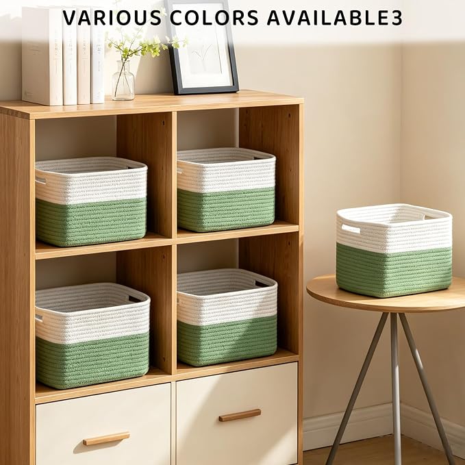 4 Pack Storage Baskets for Organizing, 11''Lx9''Wx8''H Woven Baskets for Storage Toys, Towels, Books, and Clothes, Cotton Rope Basket for Shelves with Handle
