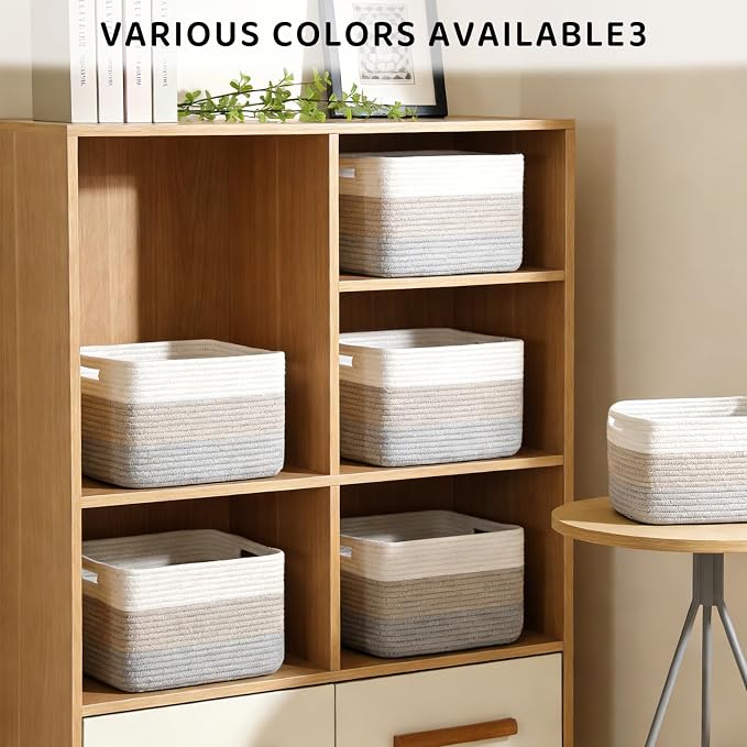 4 Pack Large Storage Baskets for Organizing, 16''Lx12''Wx8''H Woven Baskets for Storage Toys, Towels, Books, and Clothes, Cotton Rope Basket for Shelves with Handle