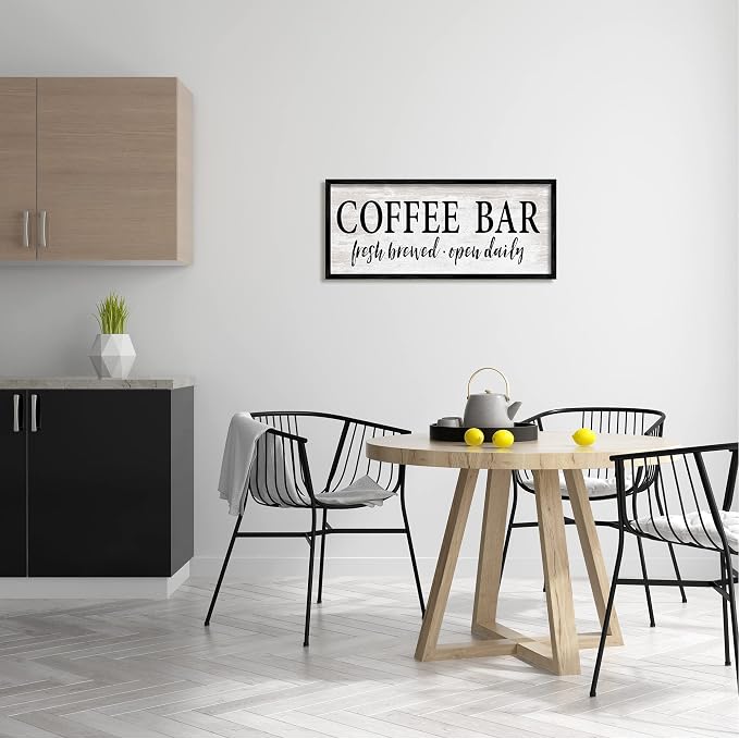 Rustic Coffee Bar Open Sign, 13 x 30 Inch Framed Giclée Print | Stupell Industries · By Lettered and Lined · Ready to hang once unboxed · Great for kitchen or coffee nook · Made in USA