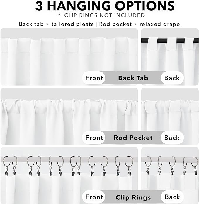 Deconovo Room Darkening Curtains, Thermal Insulated Noise-Reducing Window Panels for Bedroom, Living Room and Home Office, 2 Panels, Pure White, 42W x 72L Inch