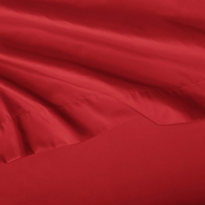Amazon Basics Kid's Soft, Breathable, Easy-Wash Microfiber 4-Piece Sheet Set, Full, Red, Solid