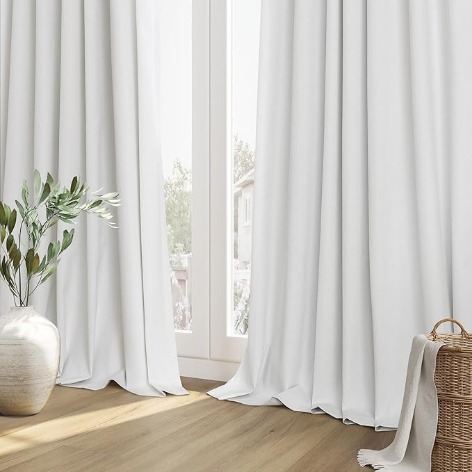 Guken Off White 100% Blackout Linen Curtains 72 Inch Length 2 Panels Set for Living Room Bedroom Back Tab Thermal Insulated Black Out Drapes Room Darkening Window Curtains 72 Inches Long
