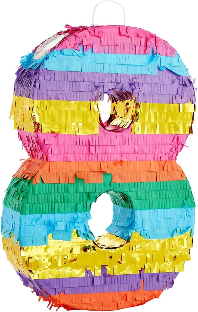 BLUE PANDA 8 Pinata - Small Multicolor, 11.4 x 16.5 x 3 In - Neon Rainbow Pinata in Shape of 8 for Girls Birthday Party