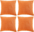 Fancy Homi 4 Packs Orange Fall Decorative Throw Pillow Covers 14x14 Inch for Couch Bed Sofa, Halloween Pumpkin Autumn Home Decor, Soft Cute Plush Corduroy Striped Cushion Case 35x35 CM