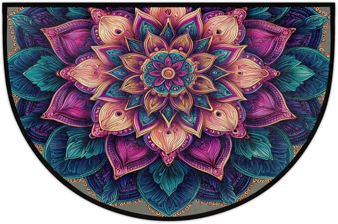 Bohemia Mandala Boho Half Round Door Mat Non-Slip Semi Circle Rug Washable Half Moon Floor Rug Absorbent Bathroom Area Rugs for Outdoor Indoor Fireplace Mat Entryway Kitchen Decor Rugs