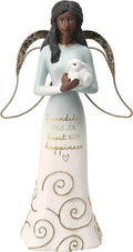 Pavilion Gift Company Friendship Fills Our Heart with Happiness-7.5 Inch African American Bunny Collectible Resin Angel Figurine, White