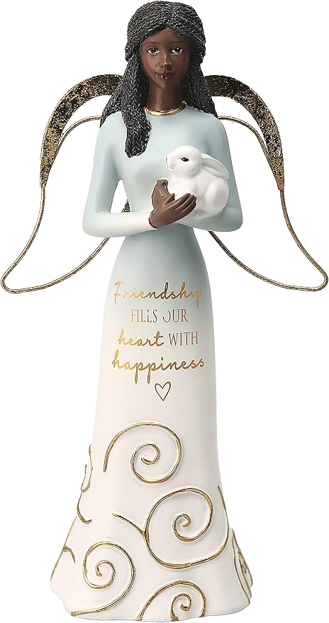 Pavilion Gift Company Friendship Fills Our Heart with Happiness-7.5 Inch African American Bunny Collectible Resin Angel Figurine, White