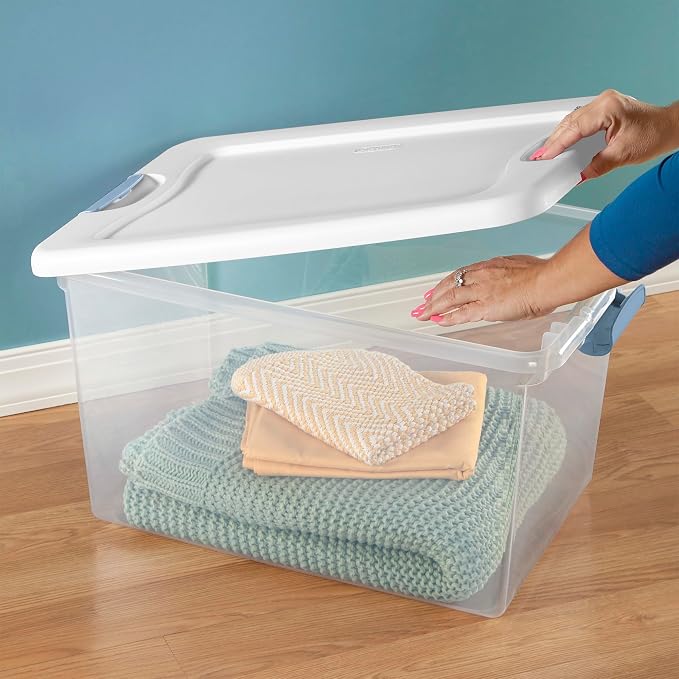 Sterilite 12 Pack Latching Box, Under Bed Storage Bins with Lids, Clear Plastic, 64 Quart - Heavy-Duty Organizing Containers for Closet, Bathroom, and Office | Heavy-Duty and Stackable Plastic Containers with Latches for Closet, Cabinet, Bedroom, Bathr...