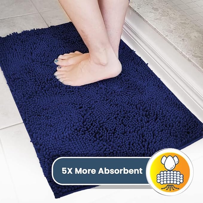 Muddy Mat® | Super Water Absorbent Door Mat Indoor, Microfiber Quick Dry Chenille Entryway Rug, Slip Resistant Front Door Mat, Indoor Mats for Entryway, Machine Washable Pet Rug, Navy Blue 24" x 44"