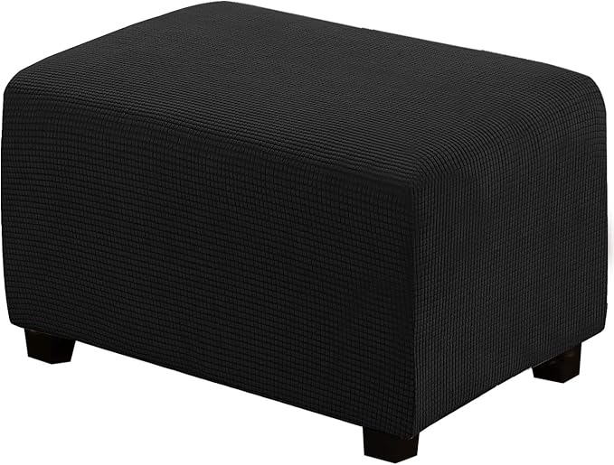 H.VERSAILTEX Ottoman Cover Slipcover Rectangle Fit Length 33"-38" Footrest Sofa Slipcovers Stool Cover Footstool Protector Covers Feature Stretch Thick Soft Jacquard Fabric Removable Washable - Black