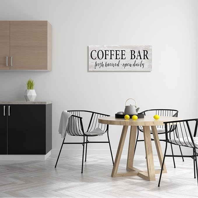 Coffee Bar Open Sign Rustic Grain, 13 x 30 Inch Canvas Wall Art | Stupell Industries · By Lettered and Lined · Ready to hang · Great for kitchen or coffee nook · Made in USA