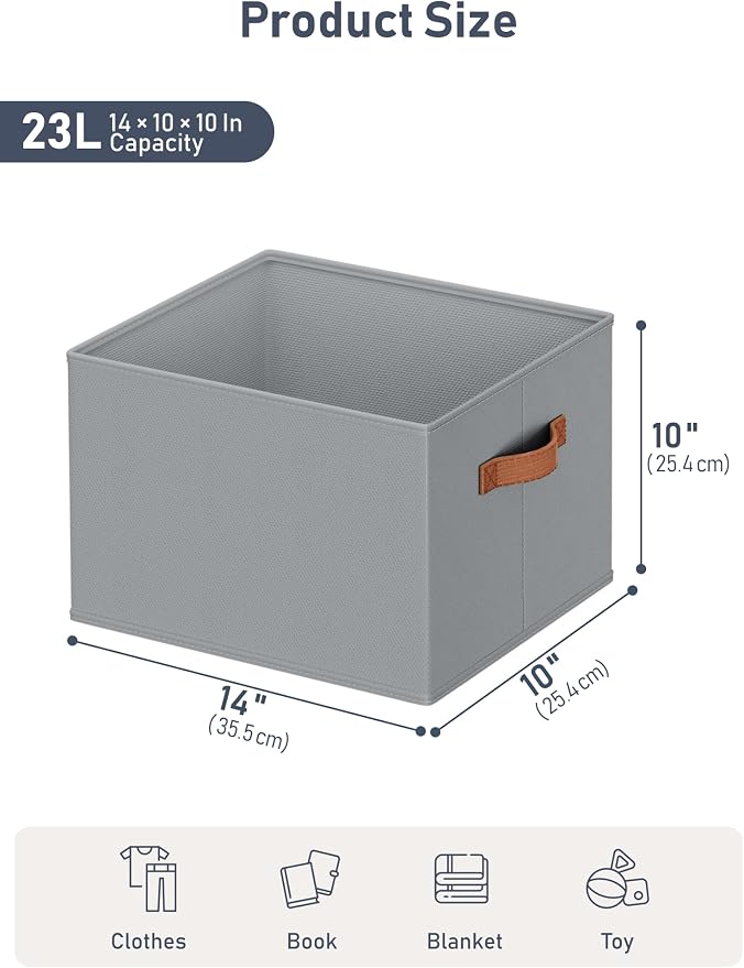 6 Pack Large Closet Storage Baskets Bins for Shelves, Collapsible Fabric Closet Organizers and Storage with Polyester Handles, Decorative Baskets for Organizing Clothes, Towels, Linen Closet 14"x10"