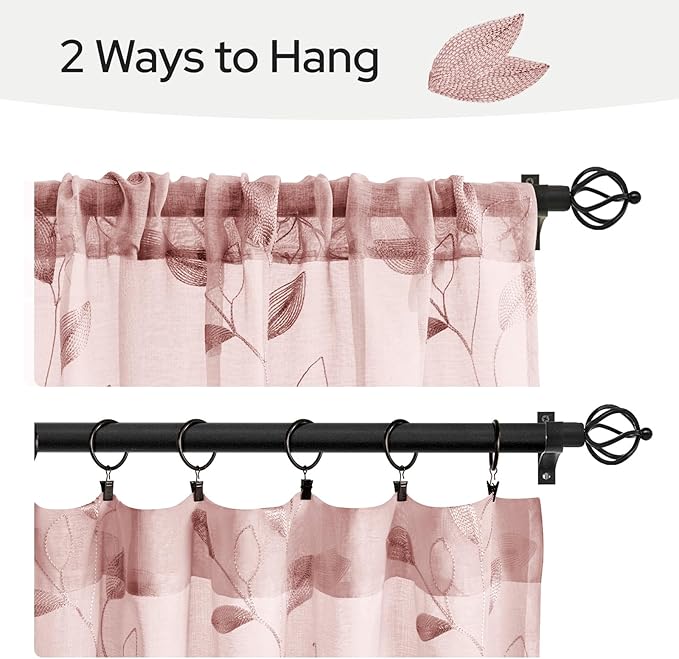 HOMEIDEAS Blush Pink Sheer Kitchen Curtains 30 X 24 Inch Length 2 Panels - Image 6
