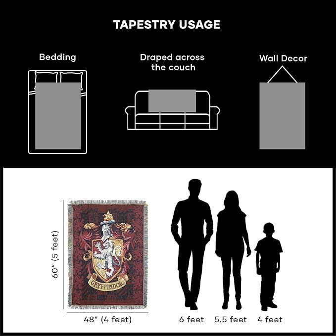 Northwest Harry Potter Woven Tapestry Throw Blanket, Designer Home Décor, Modern, Unique Gift, 48" x 60", Gryffindor Shield