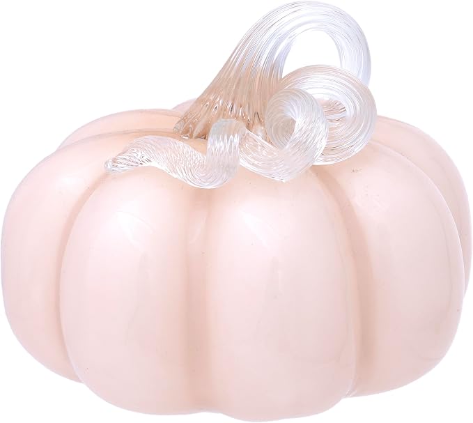 Boston International Handblown Art Glass Pumpkin Thanksgiving Halloween Decorations for Home, Small, Blush Pink