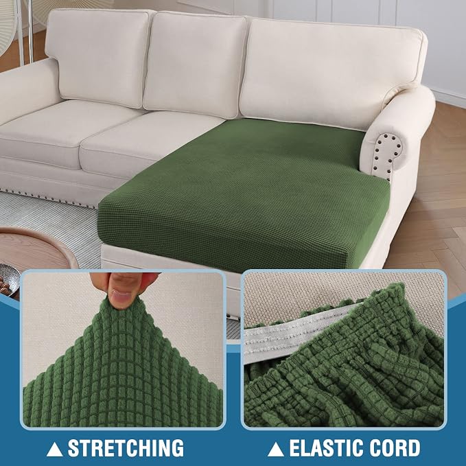 H.VERSAILTEX Sectional Couch Covers 1 Piece Chaise Slipcover L Shape Separate Cushion Couch Cover for Both Left/Right Sectional Couch (Seat Only: 1 Chaises, Bronze Green)