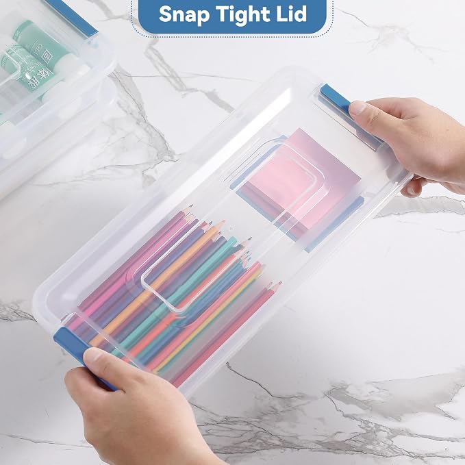 novelinks 4 Quart Clear Plastic Storage Containers with Lids (8 Pack) | Storage Bins with Lids, Stackable Small Clear Bins, Craft Storage Box, Paper Storage, Under Bed Storage Bins, Pencil Box