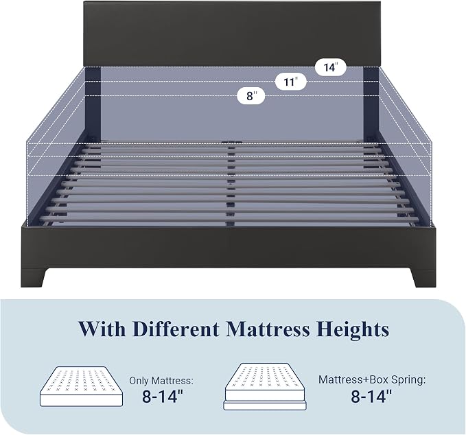Allewie Full Size Faux Leather Bed Frame, Adjustable Headboard, Black | Platform Bed with Heavy Duty Mattress Foundation, Noise-Free, Easy Assembly, Wood Slat Support, No Box Spring Needed