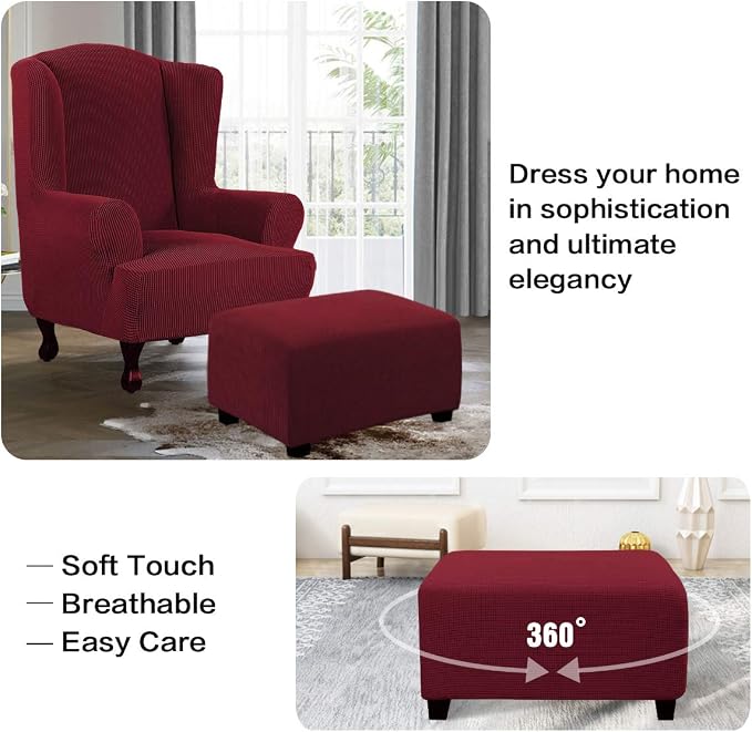 H.VERSAILTEX Ottoman Cover Slipcover Rectangle Fit Length 33'-38' Footrest Sofa Slipcovers Stool Cover Footstool Protector Covers Feature Stretch Thick Jacquard Fabric Removable Washable - Burgundy