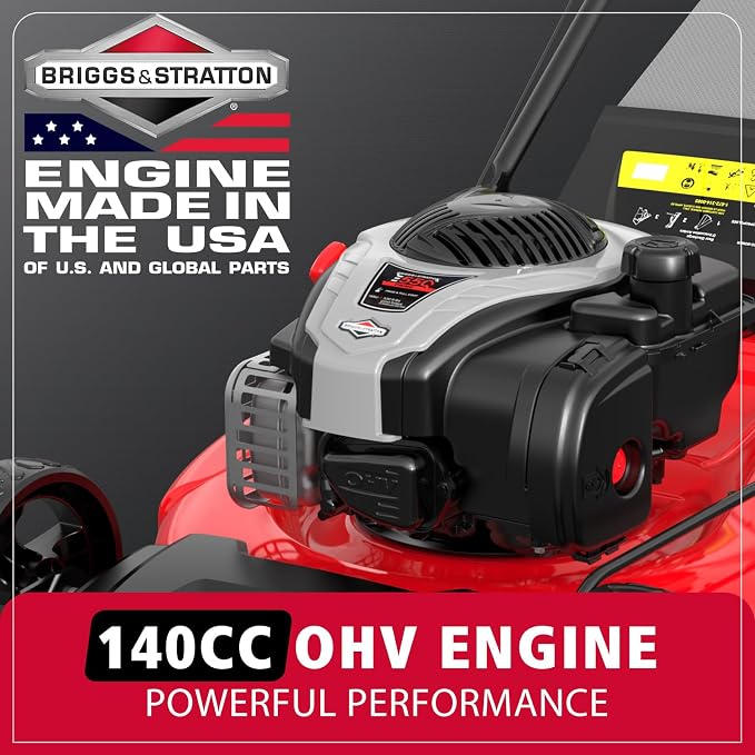 PowerSmart 21" Self-Propelled Gas Lawn Mower, 140cc Briggs & Stratton Engine, 3-in-1 Mulching/Bagging/Side Discharge, 6 Cutting Heights, Durable Steel Deck, Rear-Wheel Drive for Yard & Garden
