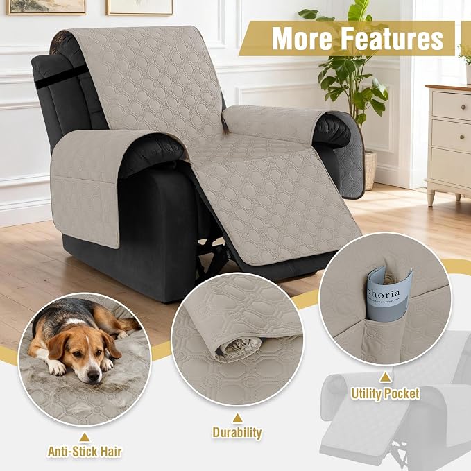 H.VERSAILTEX 100% Waterproof Recliner Chair Covers, Recliner Covers Non-Slip Stay in Place, Thick Cover for Recliner Chair with Pocket, Dog Couch Cover Protector Washable(French Oak, 28")