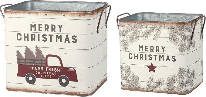 Primitives by Kathy 39896 Farmhouse Tin Buckets, Farm Fresh Christmas Trees