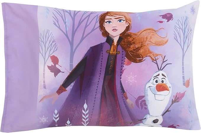 Disney Frozen 2 Lavender, Light Blue and Purple Forest Spirit 4 Piece Toddler Bed Set - Comforter, Fitted Bottom Sheet, Flat Top Sheet, Reversible Pillowcase