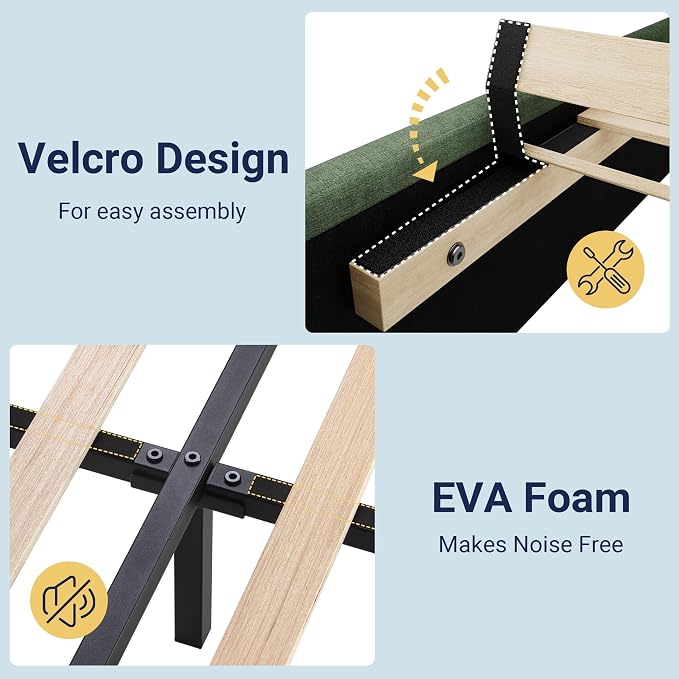 Allewie Queen Size Platform Bed Frame with Fabric Upholstered Headboard and Wooden Slats Support, Fully Upholstered Mattress Foundation/No Box Spring Needed/Easy Assembly, Green