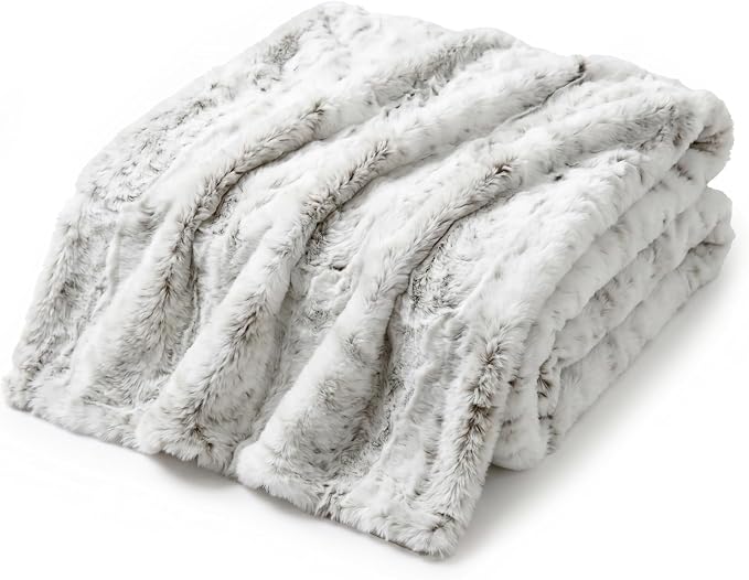 Americanflat Faux Fur Throw Blanket - Luxury 50x60 Extra Soft Plush Snow Leopard Fur, Reversible & Machine Washable Cozy Throw for Bed, Couch, Sofa, or Living Room Decor - Gray and White