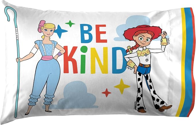 Jay Franco Kids Sheet Cartoon Set with Fitted, Flat Sheets & Pillow Cover - Ultra-Soft Bedding with Pillowcase for Room Decor, White - Toy Story, 4 Piece Queen