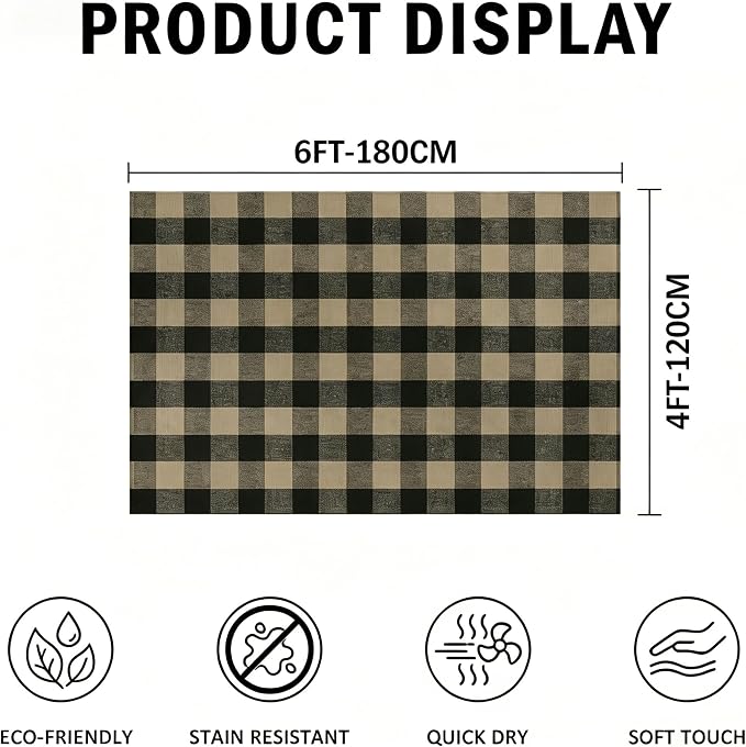 Buffalo Plaid Outdoor Rug 4x6 Ft Coffee and Black Checkered Area Rug Washable Indoor Outdoor Rugs for Entryway,Hallway, Kitchen, Living Room, Dining Room, Bedroom