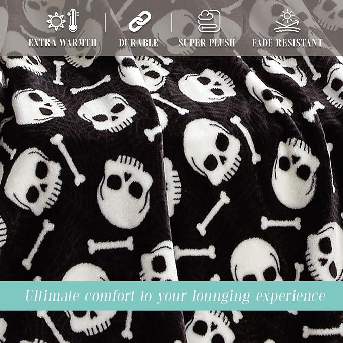 Elegant Comfort Throw Blanket, Reversible Sherpa Flannel, Ultra-Soft, Fuzzy, Cozy and Plush- All Season Lightweight Decorative Throw, 50 x 60 inches, Skulls and Bones Sherpa Throw
