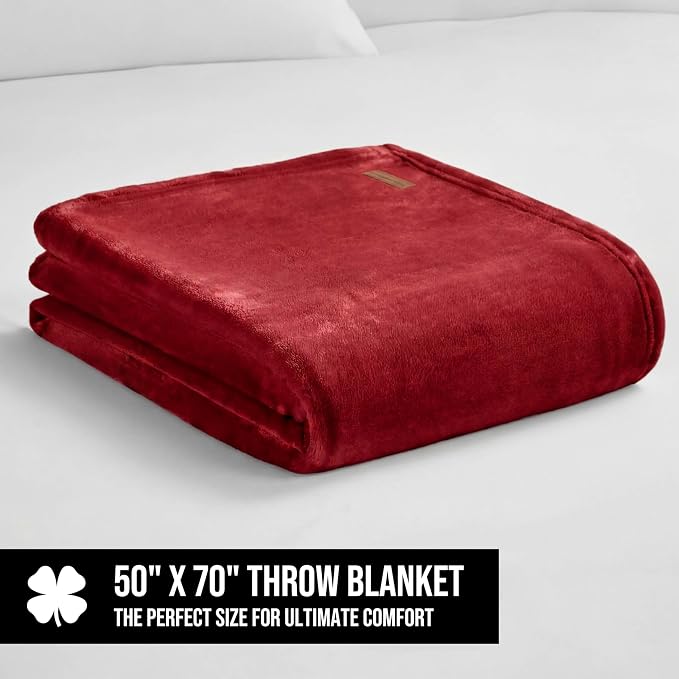 Lucky Brand Solid Plush 50"X70" Throw Blanket, Red- Soft, Cozy, and Timeless Comfort
