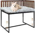 Beside Dog Bed,2 Panels Adjustable Height Dog Bunk Beds,25.5‘’x18‘’Metal Dogs Bed Frame with Cushion,Medium