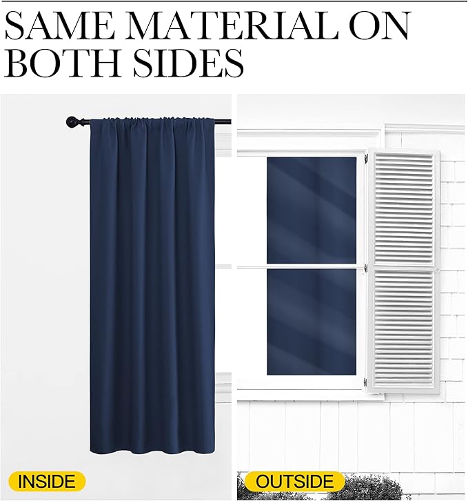 NICETOWN Kitchen Curtains, Short Blackout Curtains & Drapes, Thermal Insulated Rod Pocket Window Treatment Draperies for Nursery (Navy, 29" x 40", Set of 2)
