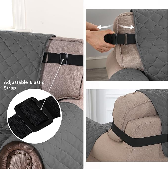 H.VERSAILTEX Sofa Protector for Dogs/Cats/Pets Sofa Slipcover Quilted Furniture Protector with Non Slip Elastic Strap Water Resistant Sofa Covers Seat Width: 66" (Sofa, Charcoal Grey)